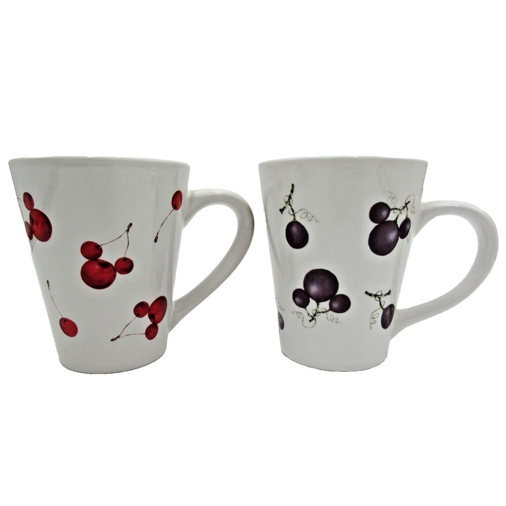 Disney Kitchen Hidden Mickey Mouse Fruit Stoneware Coffee Mug Set Cherry Grapes